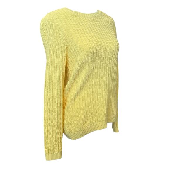 Talbots Cable Knit Sweater Crew Neck Pullover Yellow Fisherman Button Size Small - Picture 3 of 10
